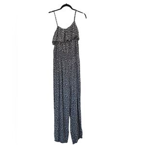 NWT American Eagle Black White Floral Print Ruffle Jumpsuit Elastic Waist XL
